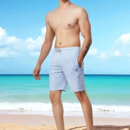 Brauch Men Light Blue Leopard Print Swim Shorts with Zip Pocket Printed Men Swim Bottom Blue Swimsuit-image-55