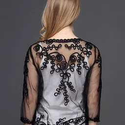 JC Collection Embroidered Sheer Button Shrug image 5