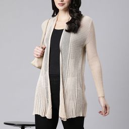SHOWOFF Self Design Sheer Acrylic Longline Open Front Shrug-2