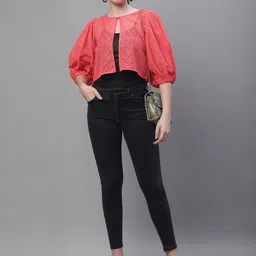 Rute Open Front Stylish Crop Button Cotton Shrug image 5