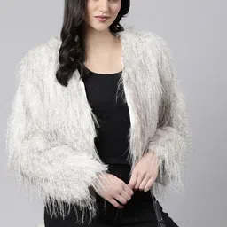 SHOWOFF Self Design Crop Open Front Shrug-36