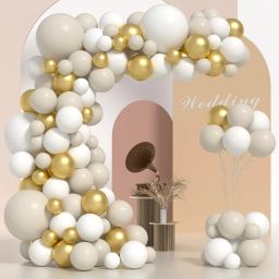 Solid Golden & White Balloons Garland for Birthday, Wedding, Anniversary Decorations Balloon Bouquet-40