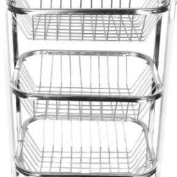 3 Layer Square Vegetable and Fruit Trolley/Basket/Stand For Modern Kitchen Storage Rack Stainless Steel Kitchen Trolley Stainless Steel Kitchen Trolley Steel Kitchen Trolley-image-56
