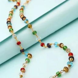 Multi Color Gold Plated Maharaja Crystal Ratna Mala Crystal Gold-plated Plated Brass, Copper Chain-17
