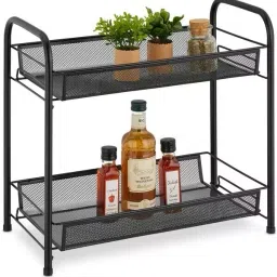 Utensil Kitchen Rack Mesh Spice Rack Organizer for Countertop 2-Tier Foldable Metal Rust-Proof Rack Iron-9