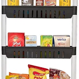 5 Tier Kitchen Storage Organizer Rack Holder with Wheels (Black & White) Plastic Kitchen Trolley-image-67