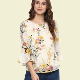 Casual Regular Sleeves Floral Print Women White Top-image-27