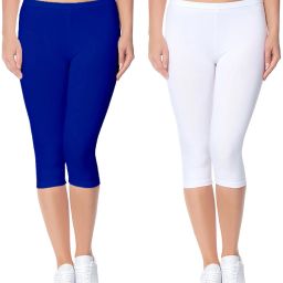 Cotton Lycra 220 GSM Bio-Wash Women Blue, White Capri-image-3
