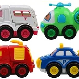 4 Unbreakable Pull Back Push and go Robocar Rescue Team Cartoon Fire toy set-18