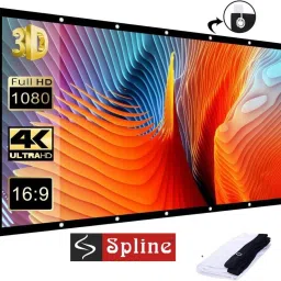 Spline 135 inch 4K 16:9 Portable Eyelet Foldable for Home Anti-Crease Indoor Outdoor Projector Screen (Width 299 cm x 168 cm Height)-image-1