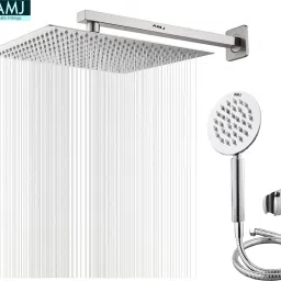 AMJ COMBO of SS304 UltraSlim High Pressure Rainfall Shower Head With Shower Fit Arm HandShower (SS),SS304 1.5mtr Tube And Hook 8X8+24Inch Arm+HandShower Set)-picture-21