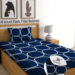 350 TC Cotton Single Abstract Fitted (Elastic) Bedsheet-27