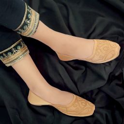 Embroidered Beige Ballet Flats, Slip-On Style Jutis For Women-image-3