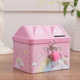UNCORN PRINTED |HUT SHAPE|METAL COIN BANK PIGGY BANK FOR KIDS WITH LOCK AND KEY Coin Bank-picture-16