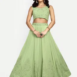 TIKODI Embroidered Sequinned Semi-Stitched Lehenga & Unstitched Blouse With Dupatta image 2