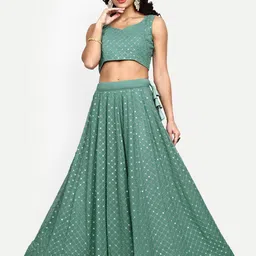 TIKODI Embroidered Sequinned Semi-Stitched Lehenga & Unstitched Blouse With Dupatta image 5