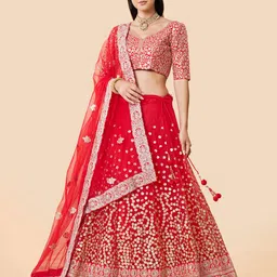 Fusionic Red Embellished Sequinned Semi-Stitched Lehenga & Unstitched Blouse With Dupatta image 4