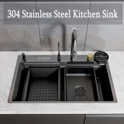 Waterfall Kitchen Sink 30x18x9 inch Singel Bowl 304 Grade Steel Faucet Multifunction Sink, Waterfall Sink, All in One Kitchen Sink Vessel Sink-image-75