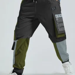 Men Colorblock Grey, Green Track Pants-image-79