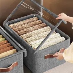 Cotton Folding Storage Box with Lid Large Clear Collapsible Stackable Storage Box Storage Basket-1