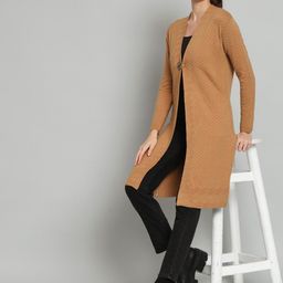 BROOWL Self Design Woollen Open Front Longline Shrug image 4