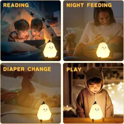 pald Silicon Cute Pear USB Rechargeable Lamp Kids Soft Sensor Light Color Changing Night Lamp image 3
