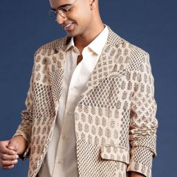 Men Printed Double Breasted Casual Blazer-image-1