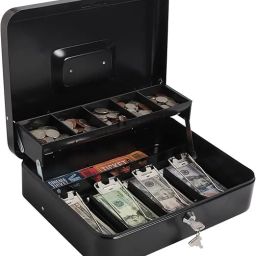 Cash box with Key Lock & 2 Level Money Tray, Metal Money Box Cash Box-image-48