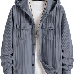 Men Comfort Fit Fit Self Design Hood Collar Casual Shirt-image-33