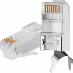 Tech-X RJ45 Cat7 & Cat6A Crimping Connectors plug - 10 Pcs, 50U Nickel Plated 3 Prong Shielded FTP/STP External Ground for 23 AWG (0.573mm) Network Cable, Metal Shielded, RJ45 8P8C Modular Plug,PACK 10 Lan Adapter-16