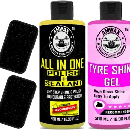 All In One Polish And Sealant 500 ml, Tyre Shine Glossy 500 ml, 2 Applicator Combo-19