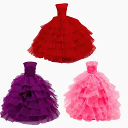 - Handmade Clothes Frock For Dolls [Pack of 3 - Red/Purple/Pink]-47