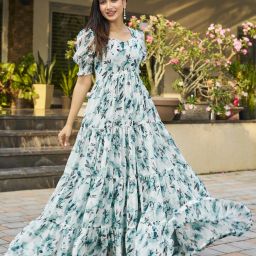 Floral Print Georgette Stitched Flared/A-line Gown-image-53