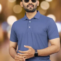 Men Solid Polo Neck Polyester Blue T-Shirt-image-79