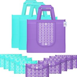 Pack of 12 Smile Foldable Grocery/Shopping Bags For Women | Blue & Purple-image-75