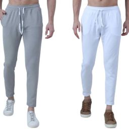 Pack of 2 Men Solid Grey, White Track Pants-image-51