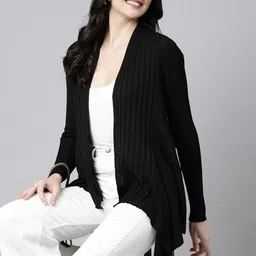SHOWOFF Asymmetric Hem Acrylic Longline Open Front Shrug-13