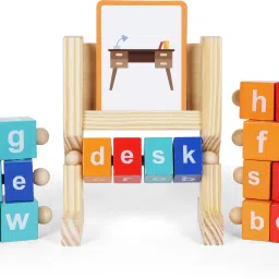 Wooden Spelling Game, Alphabet Learning Blocks with Spinning Rods-22