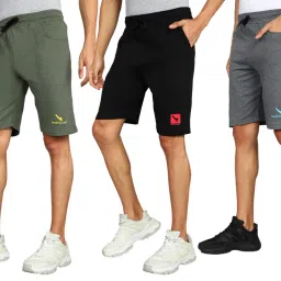 Pack of 3 Self Design Men Green, Grey, Black Regular Shorts-image-75