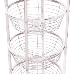 Stainless Steel Fruit Vegetable Basket Kitchen Storage Trolley Rack Round Stand with Wheel Stainless Steel Kitchen Trolley Stainless Steel Kitchen Trolley-26
