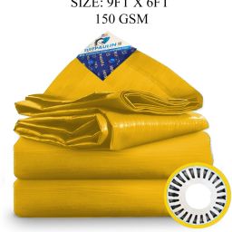 9FT X 6FT 150 GSM Yellow Tarpaulin Tent - For Truck body, Car, Bike, Grain Covers, Pond Liners-image-27