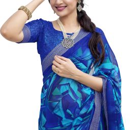 Printed Daily Wear Georgette, Lace Saree-image-95