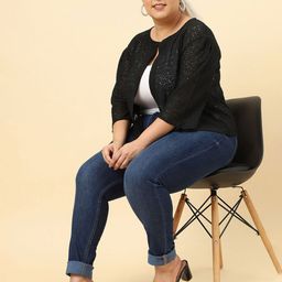UnaOne Plus Size Self Design Cotton Open Front Shrug image 5