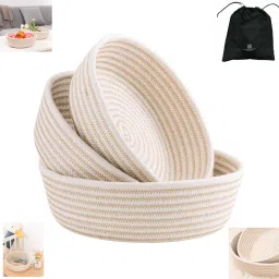 Cotton small box mini rope paper storage COTTON basket woven laundry bag brown hamper baby nursery tray bucket organizer set of 3 for kids toys, fruits, kitchen, office, shelfs 02 Storage Basket-9