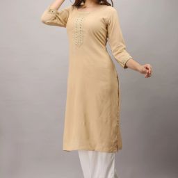 Women Solid Viscose Rayon Straight Kurta-image-30