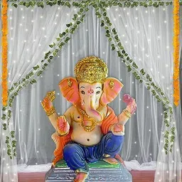 party midlinkerz Ganpati Pooja Decoration items Backdrop with White Net Curtain and Led Light-picture-34