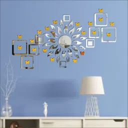 Sun Flame 12 Square Silver With 20 Butterfly Golden 3D Acrylic Mirror Wall Sticker Decoration for Kids Room/Living Room/Bedroom/Office/Home Wall Pack of 57-image-26