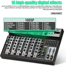 adiohub 6 Channel Professional Audio Mixer 6-channel built-in EQ/16DSP/recording mode Powered Sound Mixer image 4
