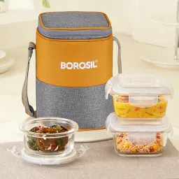 Zest Borosilicate Glass Lunchbox, 3pc Set (320ml x 2 + 240ml x 1), Office Tiffin 3 Containers Lunch Box-6