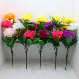 Artificial Flower Bunch For Party Birthday Decoration Pack Of-5 Multicolor Carnations Artificial Flower-0